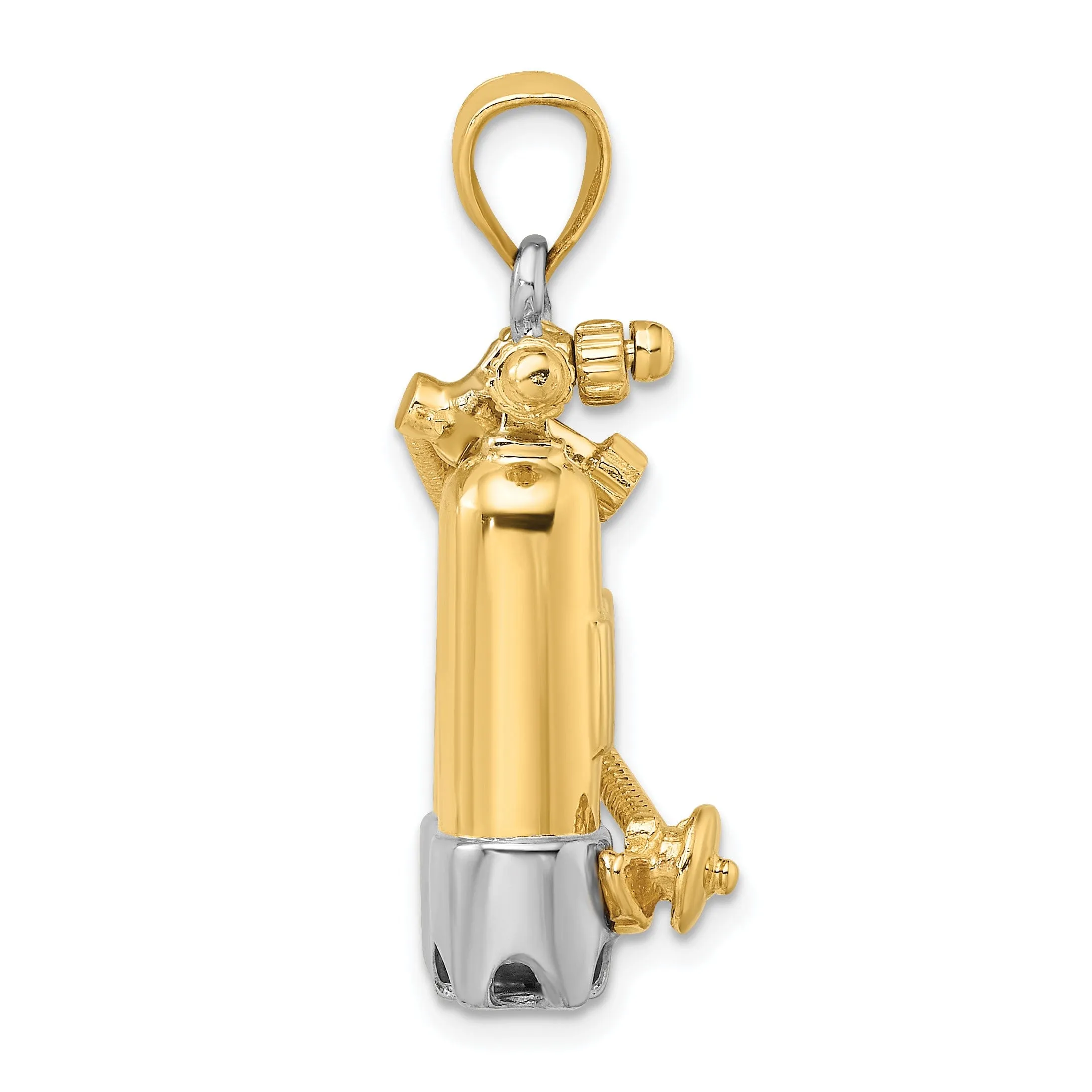14K Yellow Gold Rhodium Polish Finish 3-Dimensional Double Scuba Tanks with Air Hose Charm Pendant