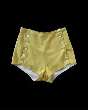 1930s Lemon Chartreuse Nubby Knit Double Side Button Hot Pants