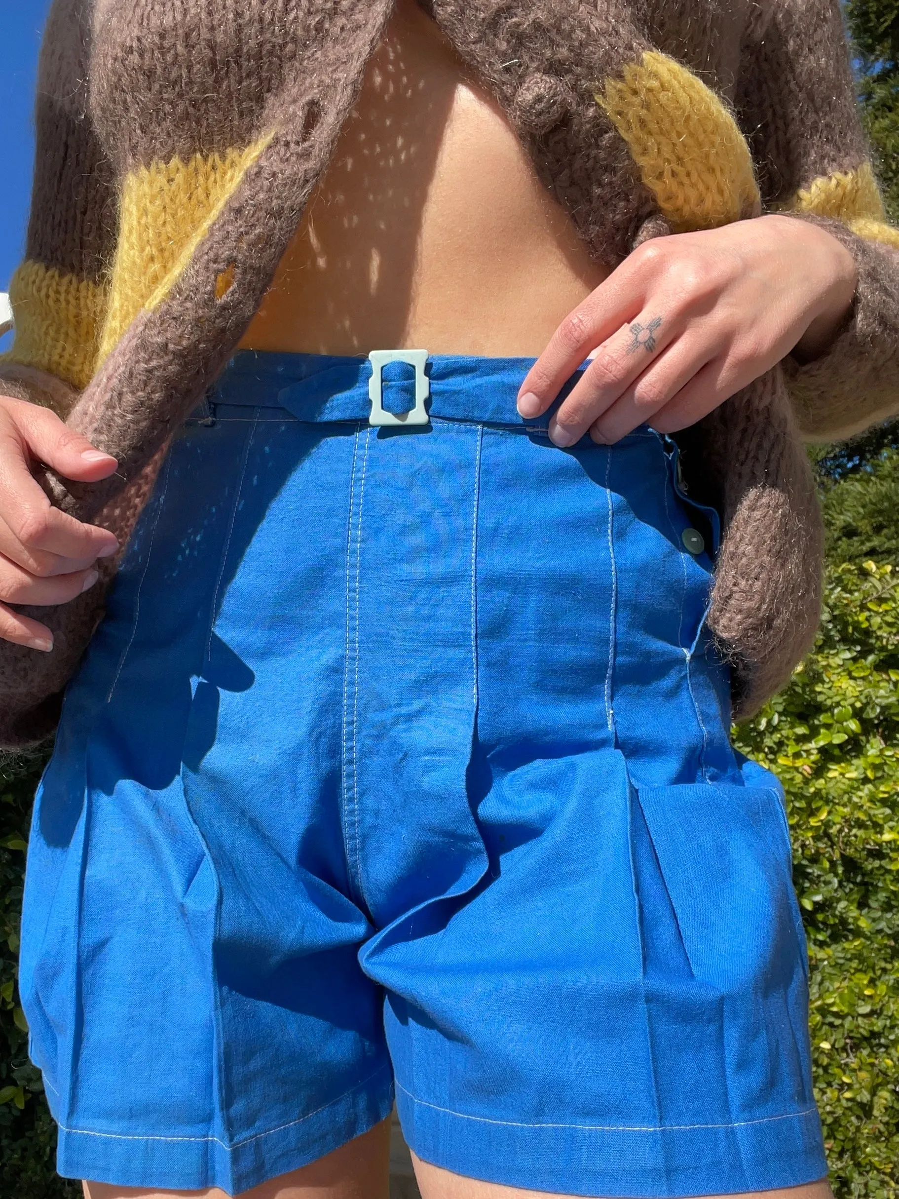 1930s Side Button Deco Sportswear Cotton Shorts
