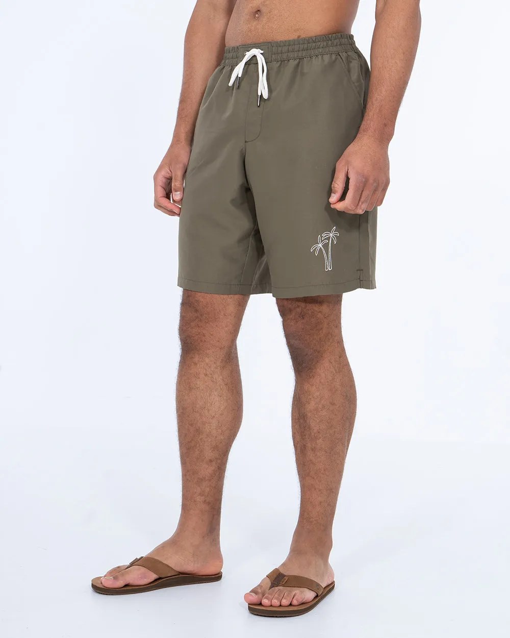 2t Aray Tall Embroidered Palm Swim Shorts (khaki)