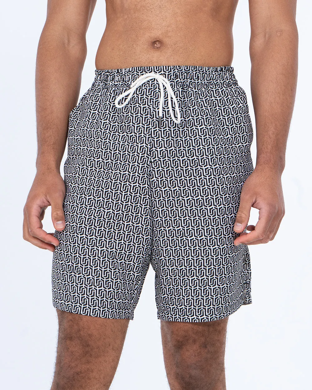 2t Aray Tall Geometric Swim Shorts (black/white)