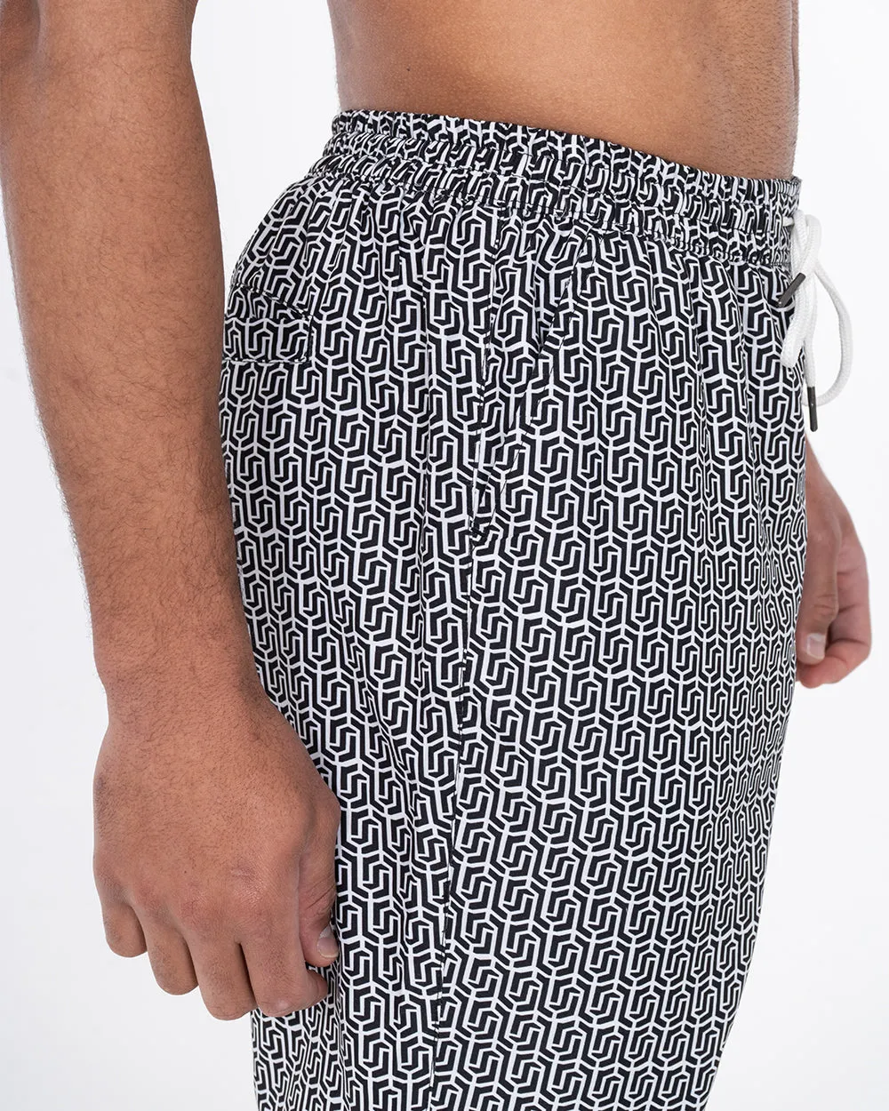 2t Aray Tall Geometric Swim Shorts (black/white)