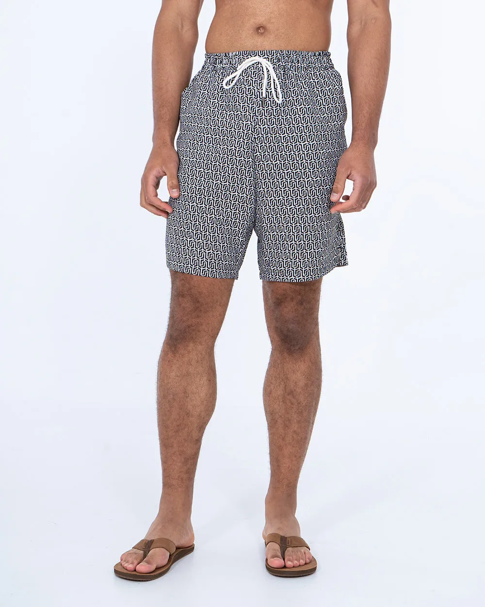 2t Aray Tall Geometric Swim Shorts (black/white)