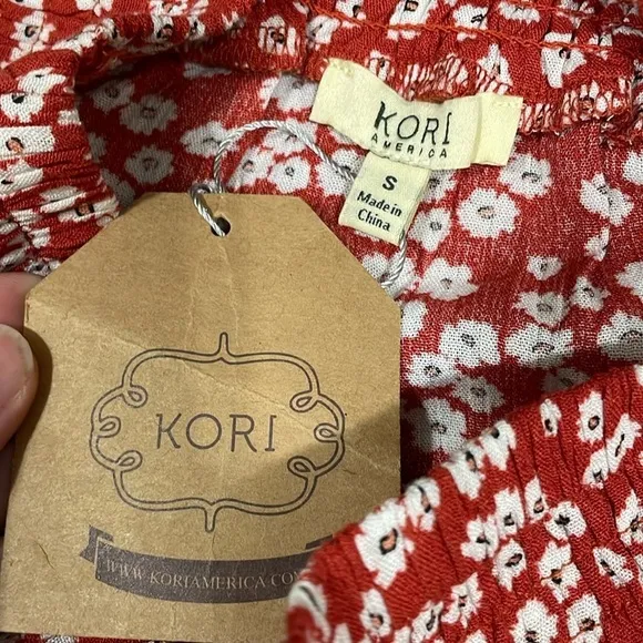 5 for 35$ Kori Red White Floral Layered Ruffle Mini Skirt NWT