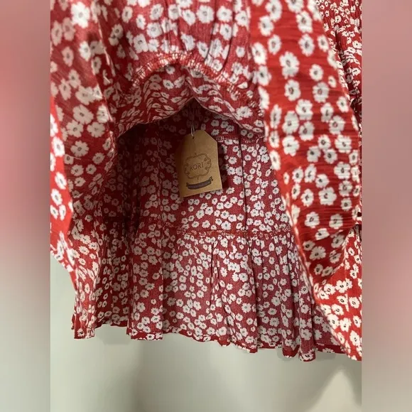 5 for 35$ Kori Red White Floral Layered Ruffle Mini Skirt NWT