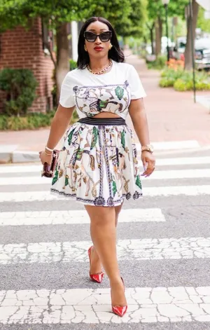 Affluent Diva Strides- Tshirt and SKATER Skirt Set (New)
