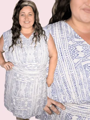 Amanda Aztec Dot Print Dress in Navy   Taupe