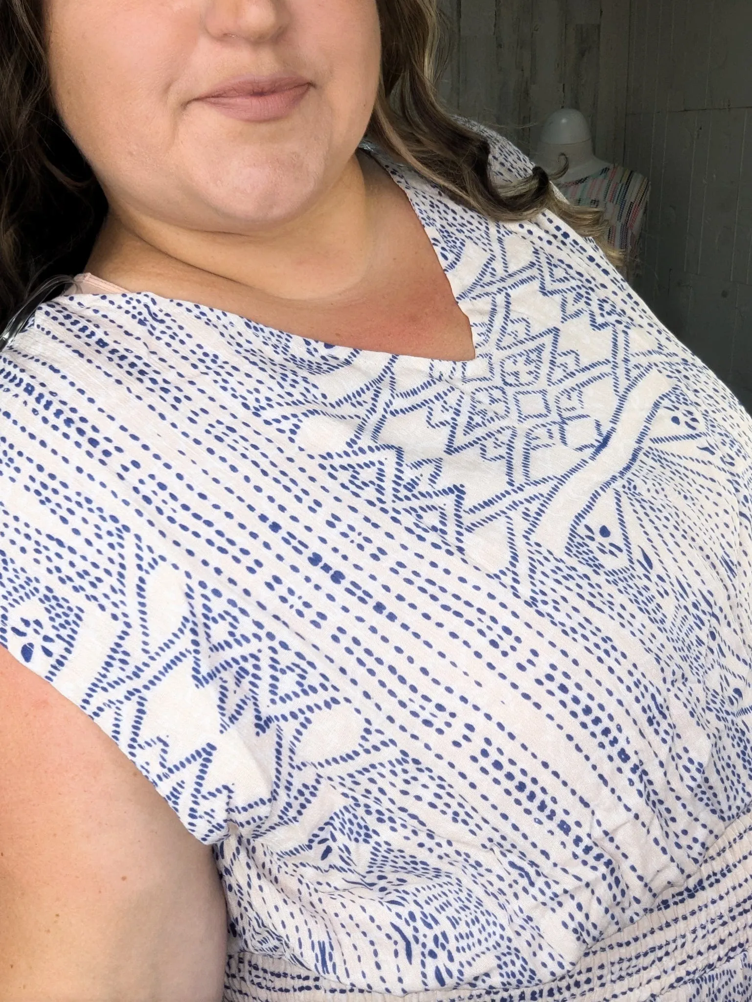 Amanda Aztec Dot Print Dress in Navy   Taupe