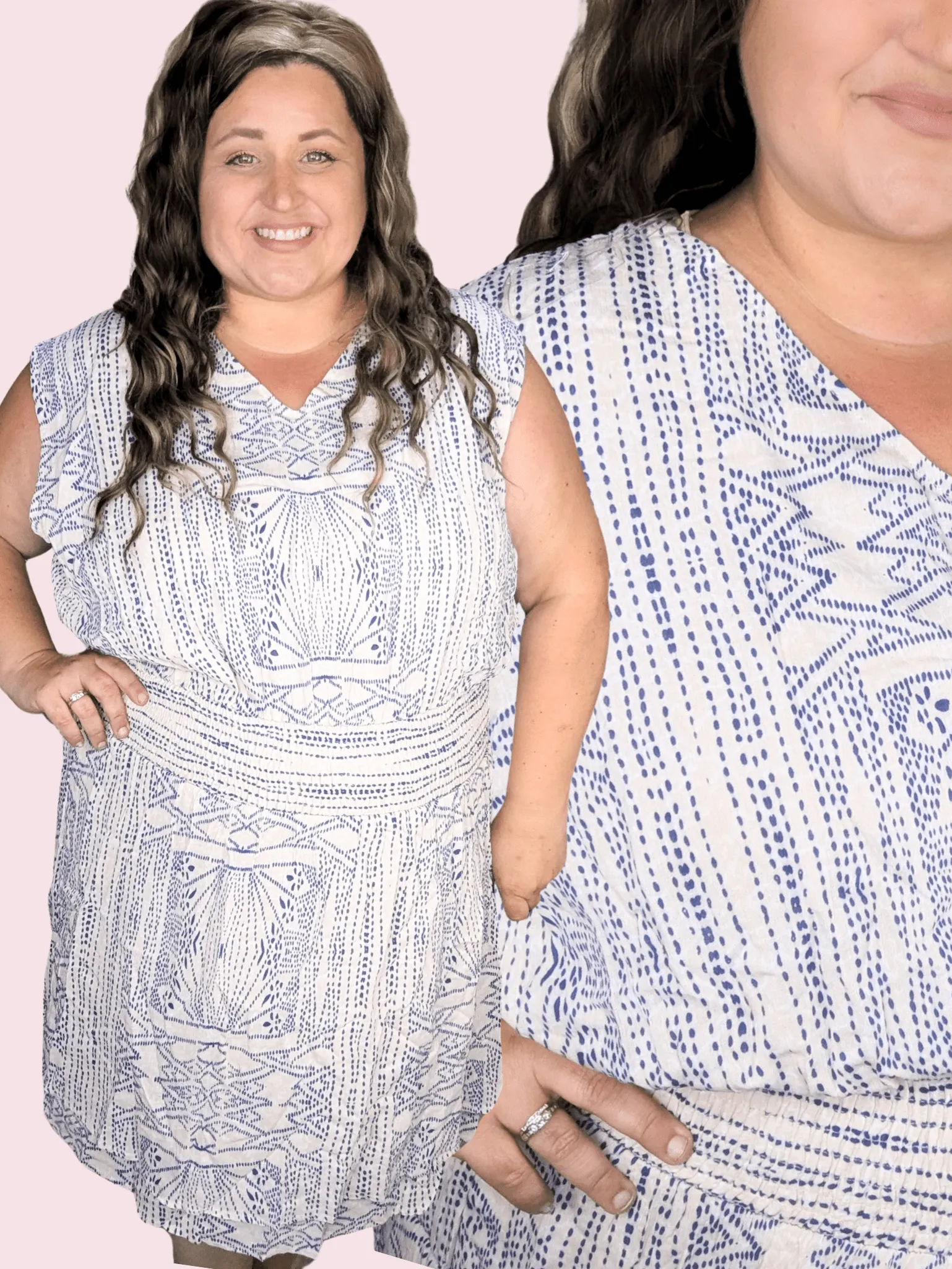 Amanda Aztec Dot Print Dress in Navy   Taupe