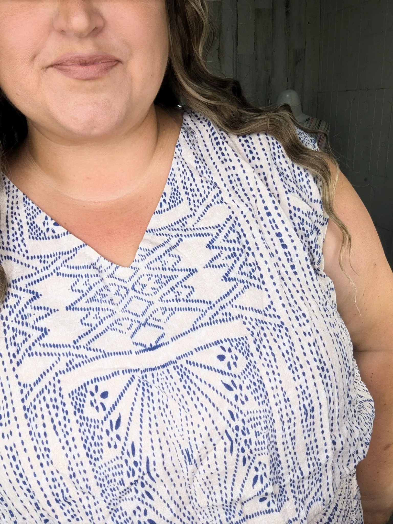 Amanda Aztec Dot Print Dress in Navy   Taupe