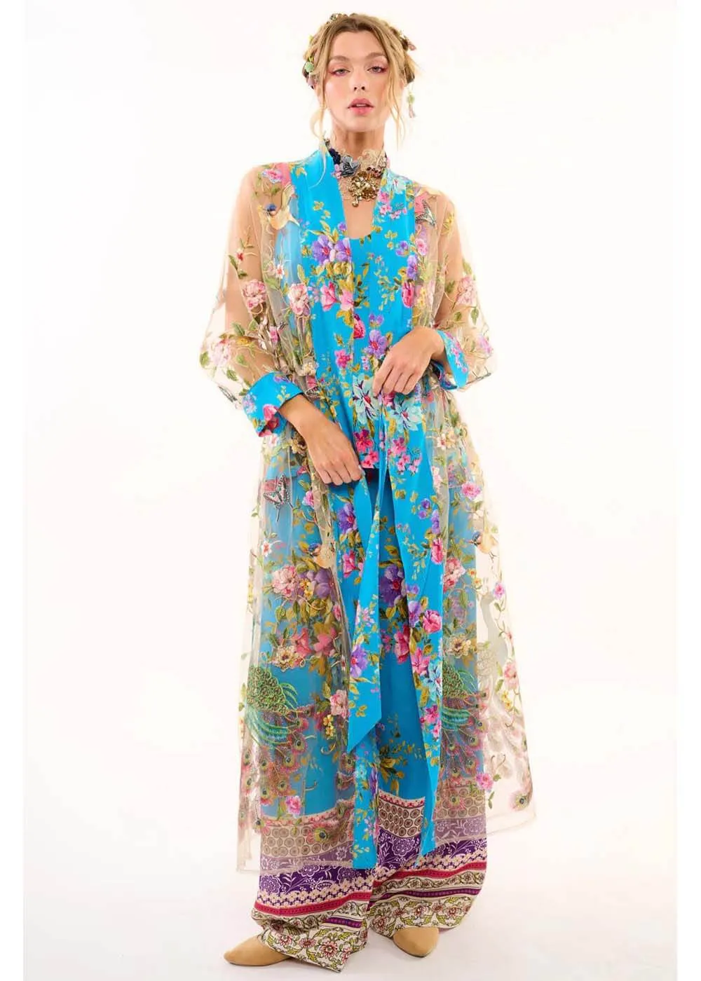 Aratta Garden of Eden Birds Butterfly Mesh Duster Pauw
