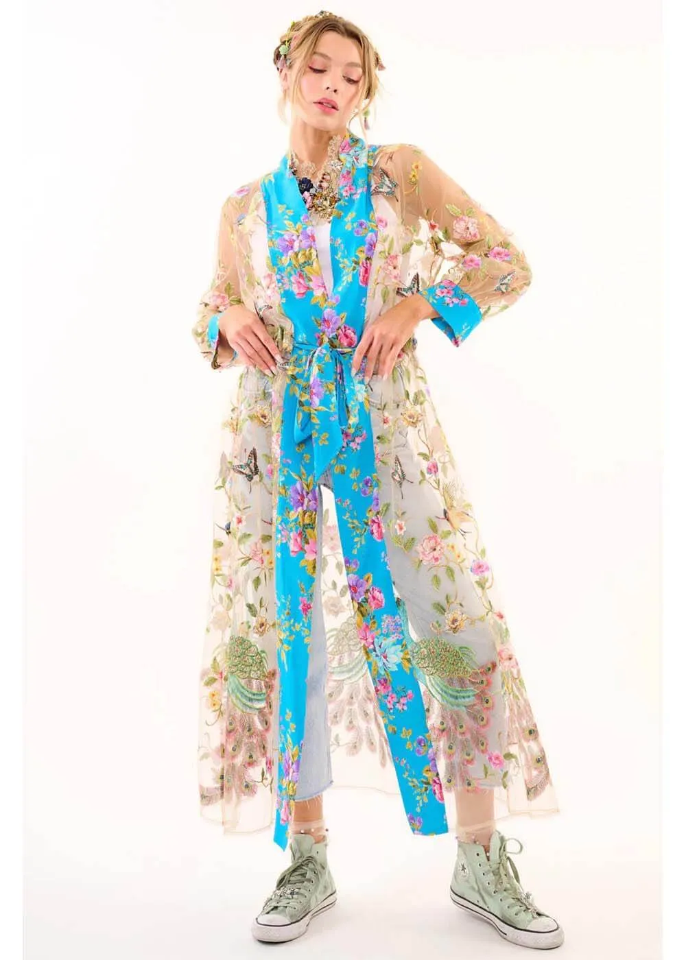 Aratta Garden of Eden Birds Butterfly Mesh Duster Pauw