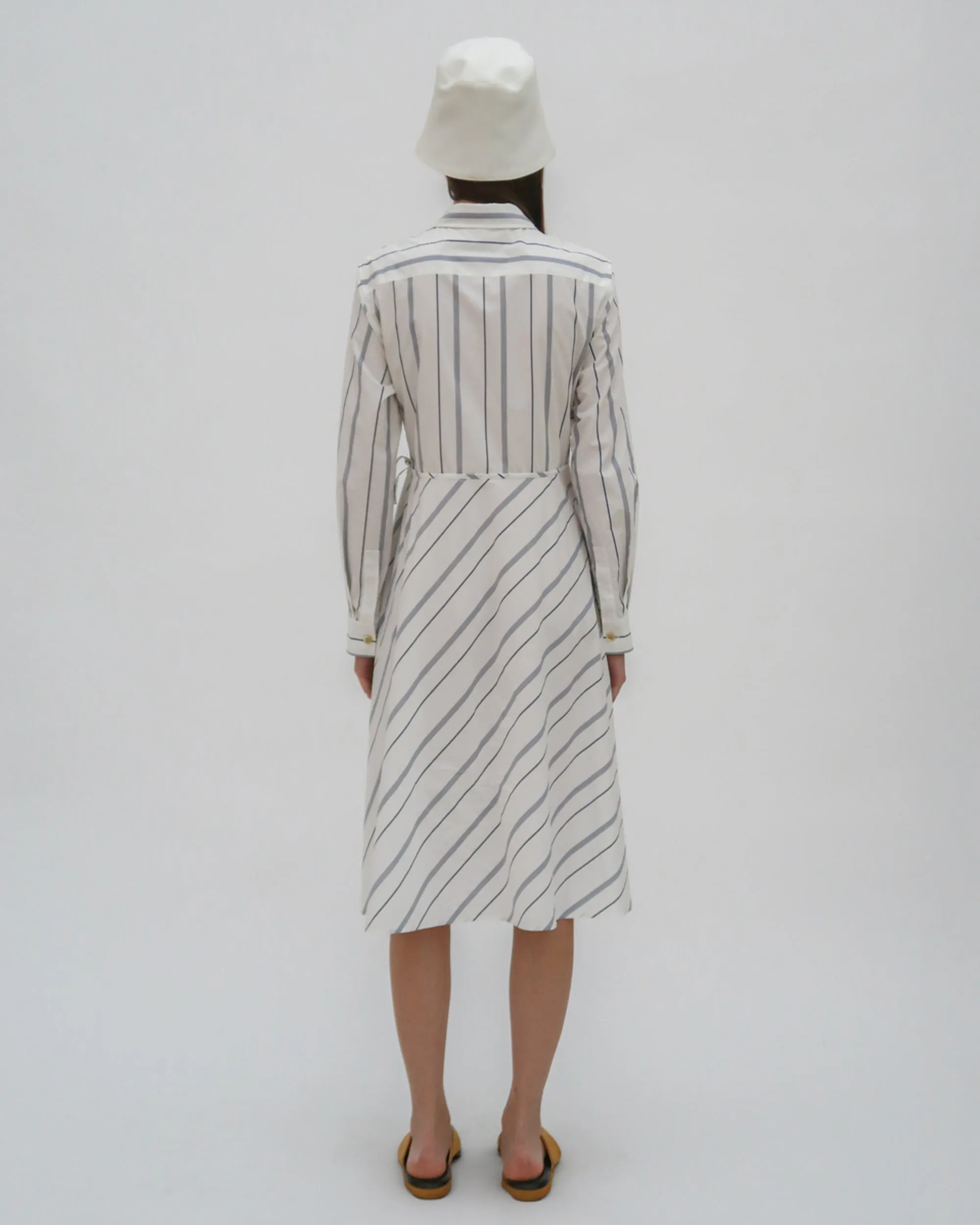 ASYMMETRIC APRON SHIRT - WIDE STRIPE COTTON POPLIN