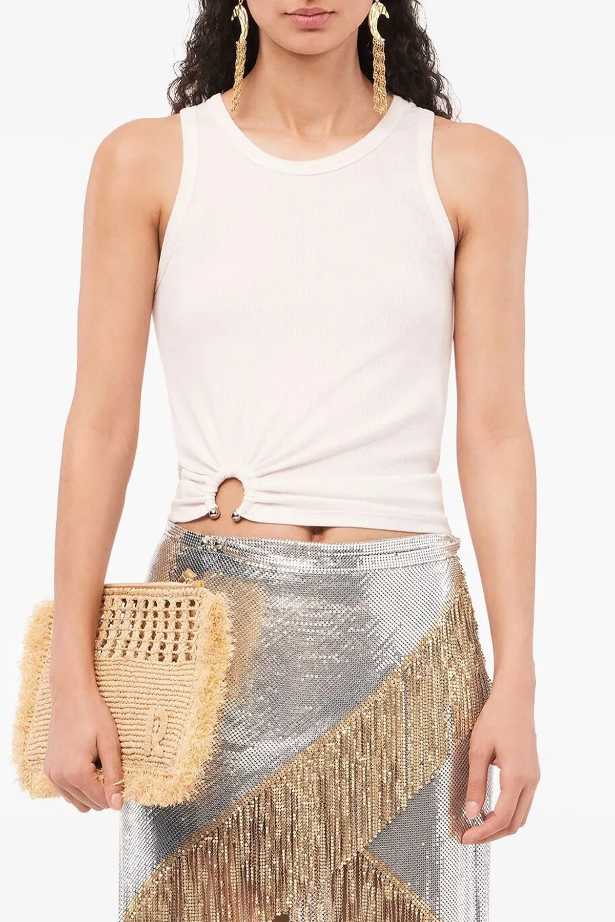 Asymmetric Gathered-Detail Tank Top in White