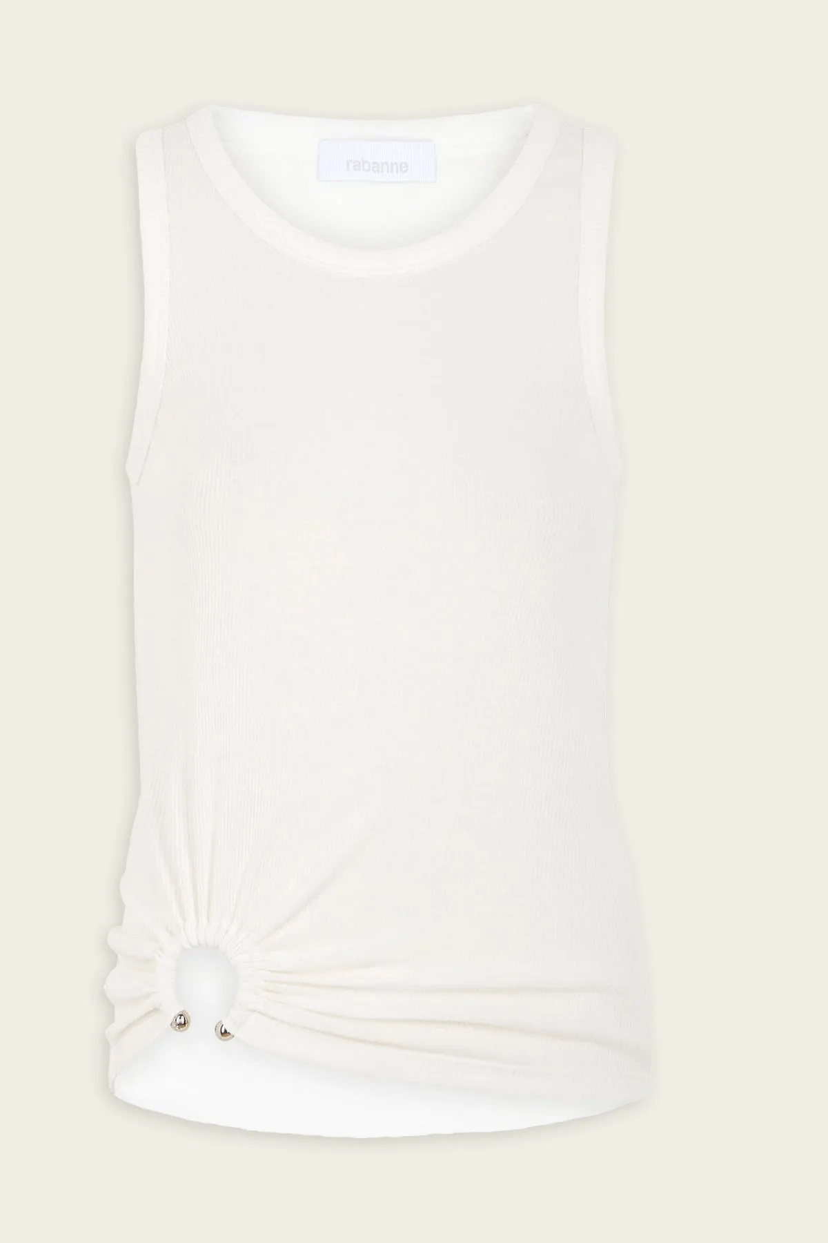 Asymmetric Gathered-Detail Tank Top in White