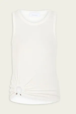 Asymmetric Gathered-Detail Tank Top in White