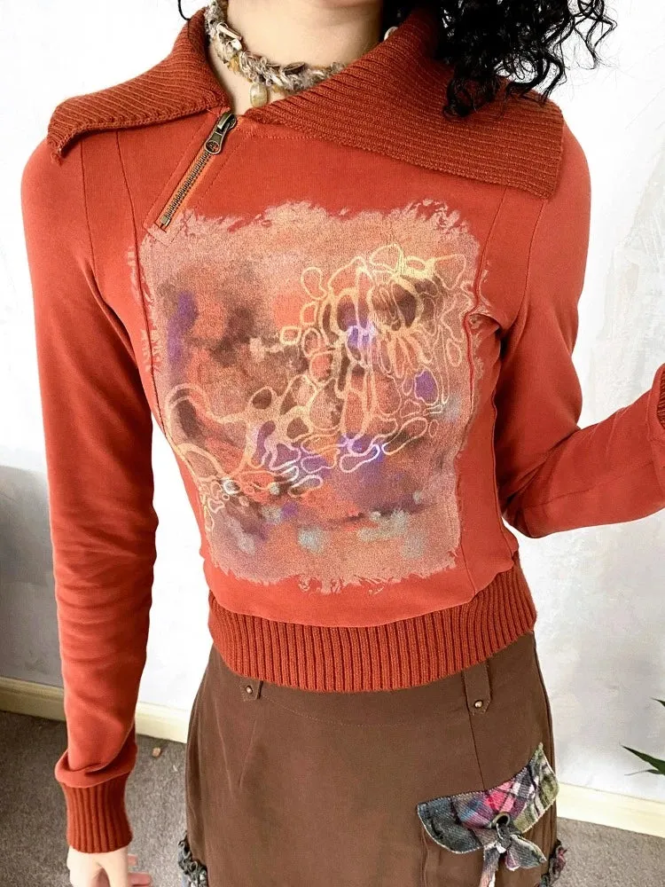 Asymmetric lapel print sweatshirt【s0000006560】
