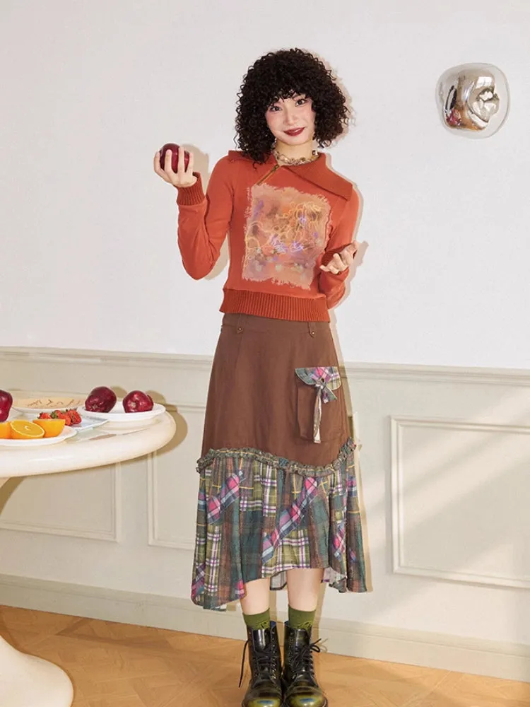 Asymmetric lapel print sweatshirt【s0000006560】