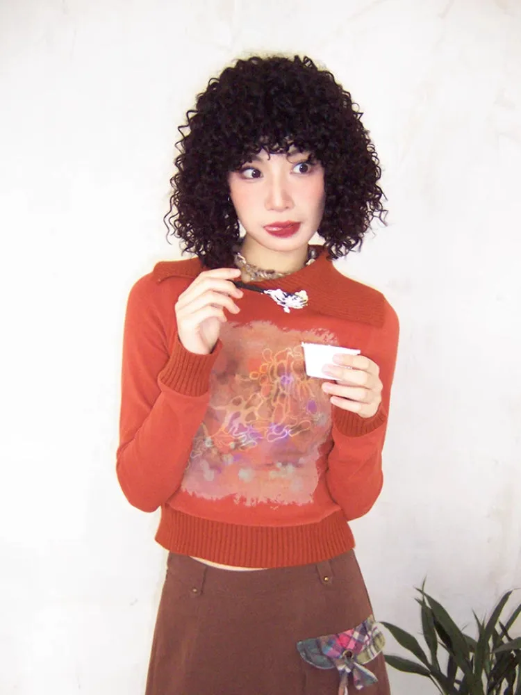 Asymmetric lapel print sweatshirt【s0000006560】
