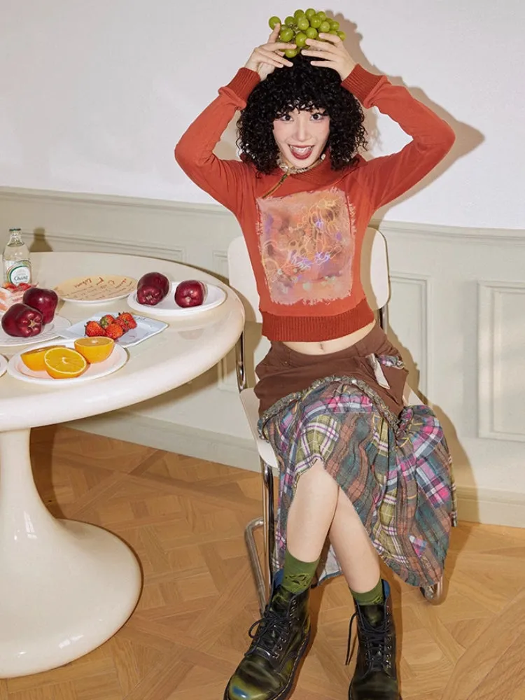 Asymmetric lapel print sweatshirt【s0000006560】
