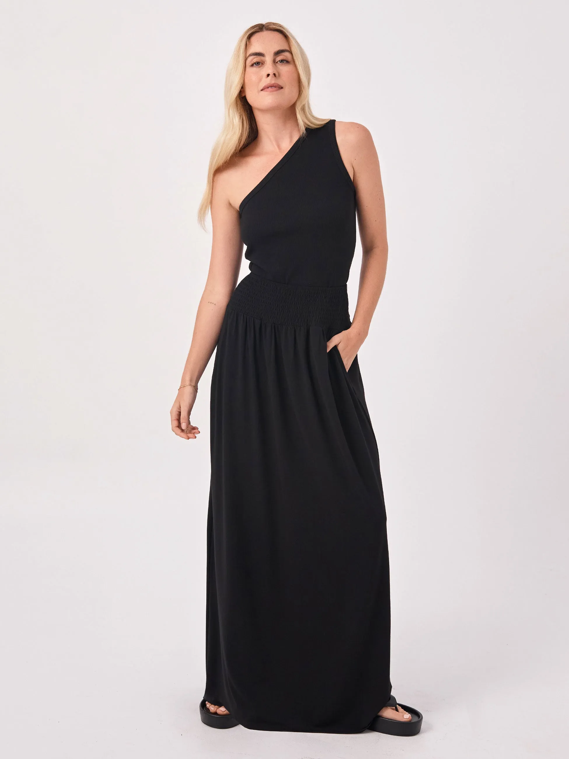 Asymmetric Organic Cotton Knit Tank - Black