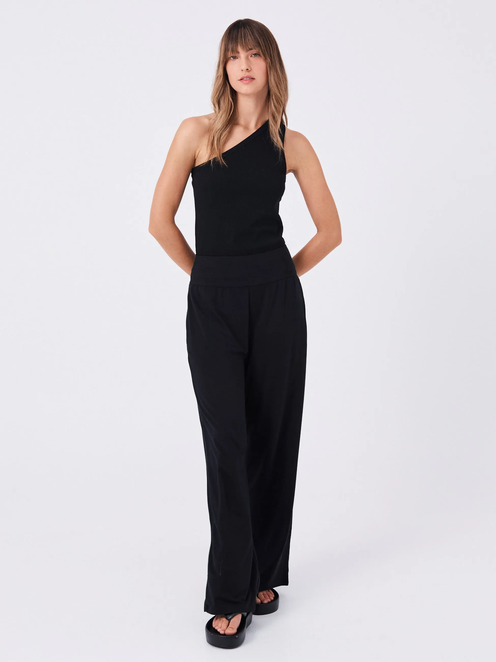 Asymmetric Organic Cotton Knit Tank - Black