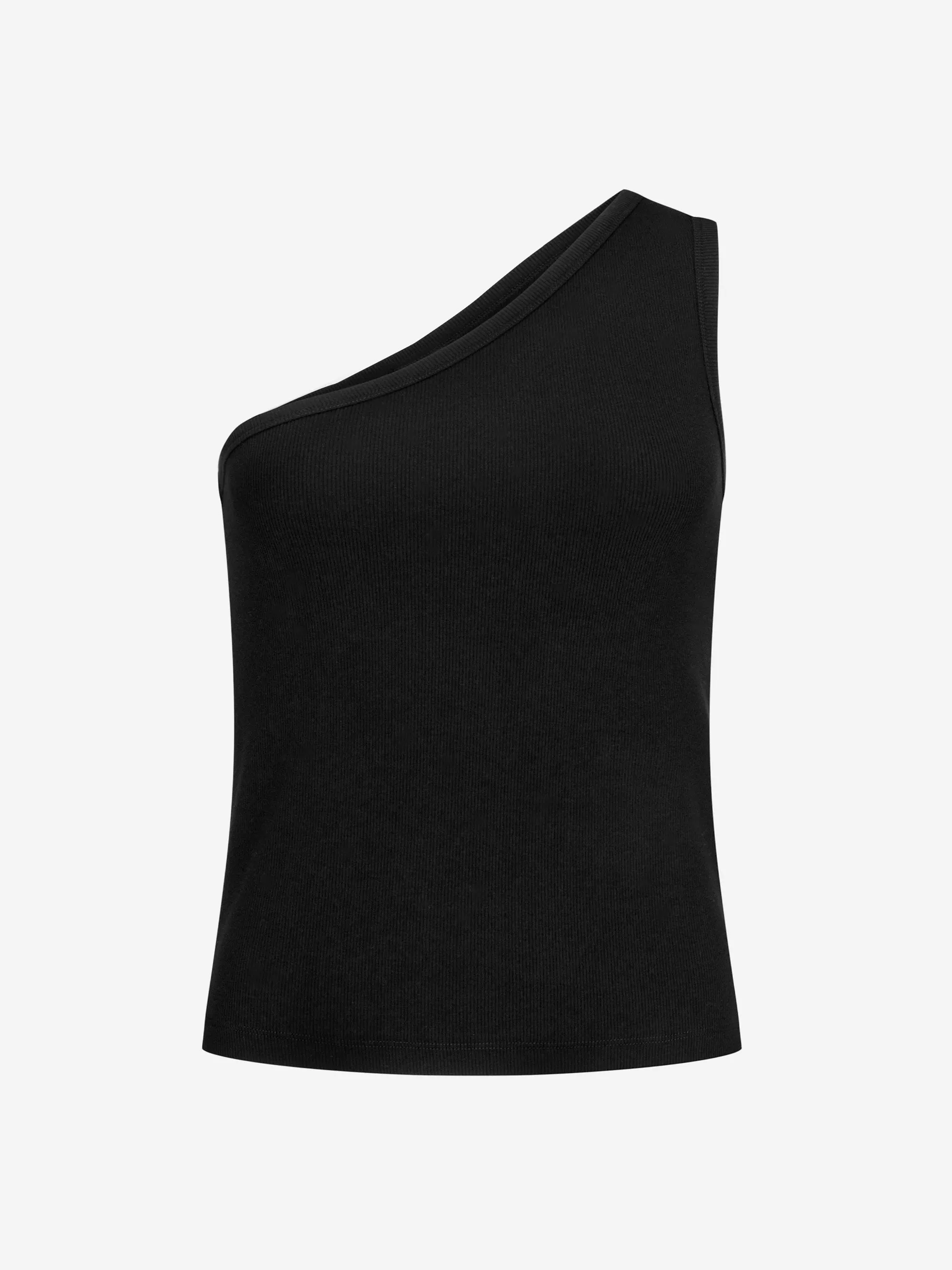 Asymmetric Organic Cotton Knit Tank - Black