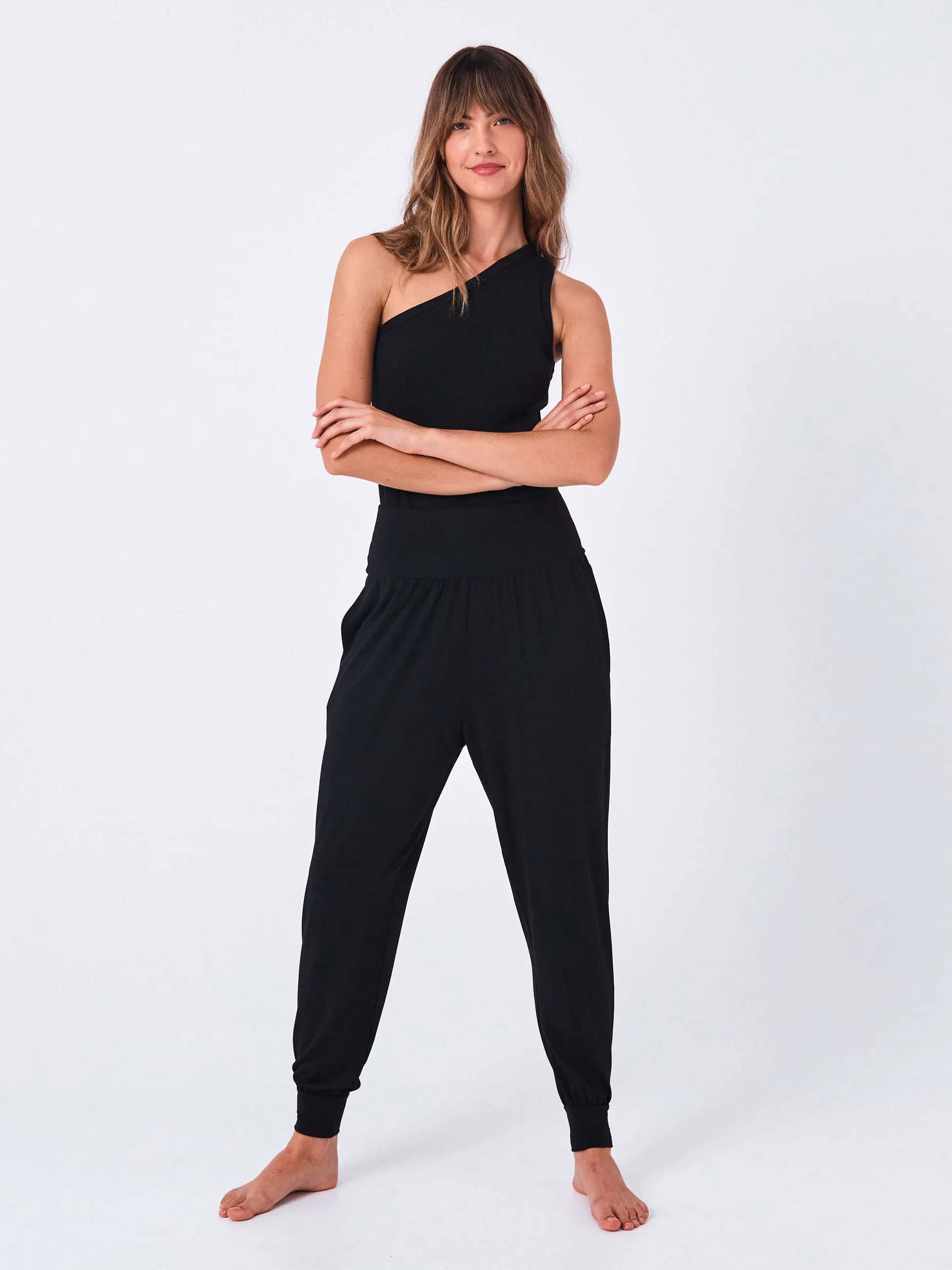 Asymmetric Organic Cotton Knit Tank - Black