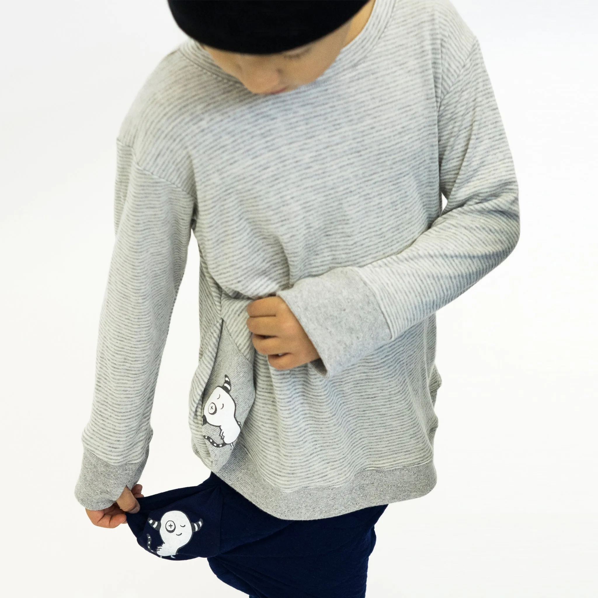 Asymmetric Pullover - Grey Skinny Stripes - Youth