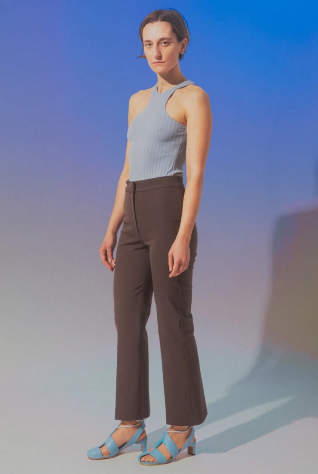 Asymmetric Racer Back Tank in Sky