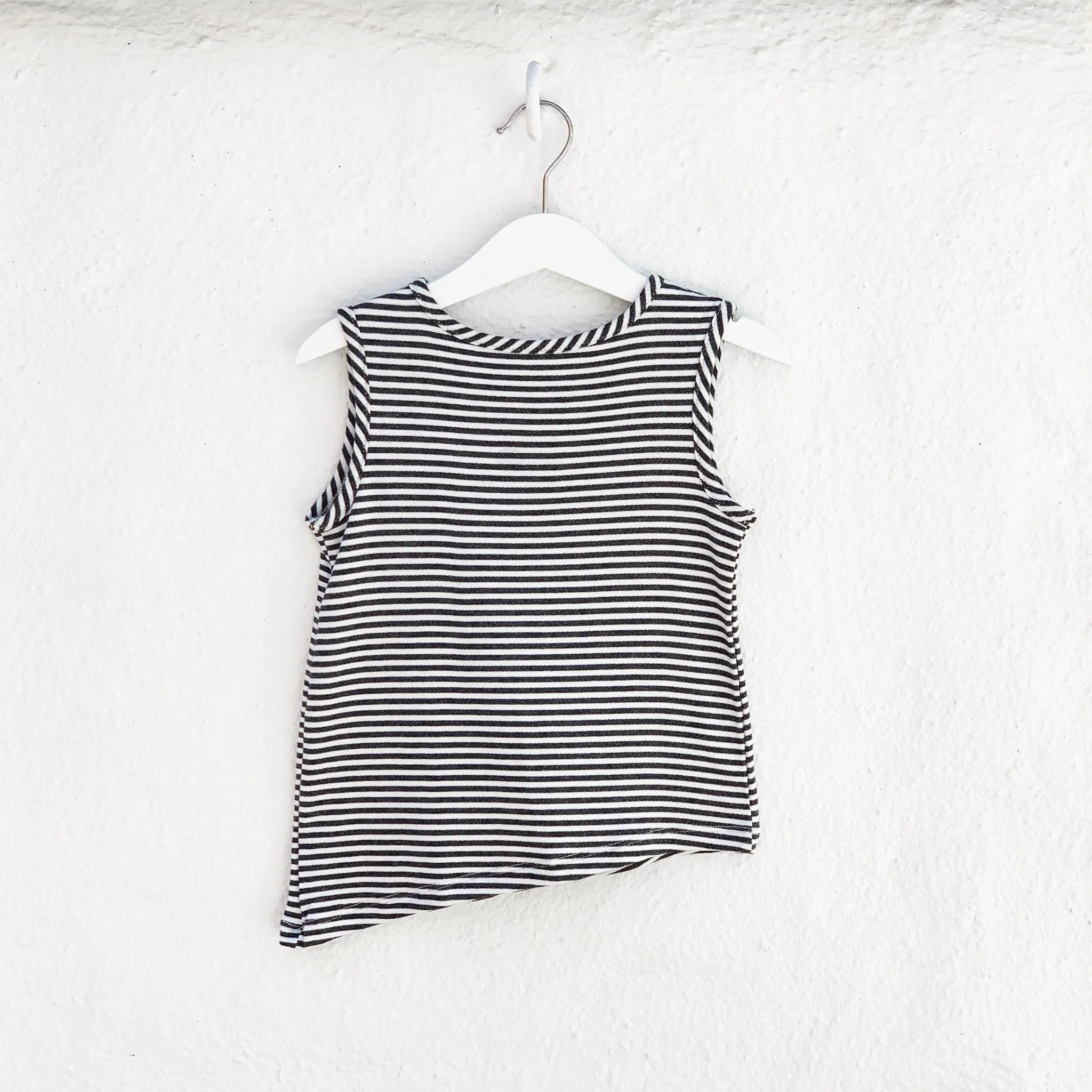 Asymmetric Tank - Black   White Stripes