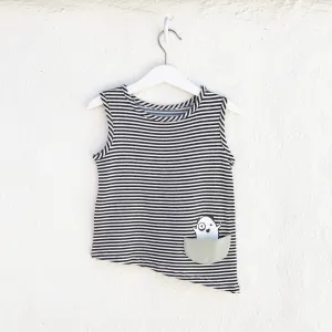 Asymmetric Tank - Black   White Stripes