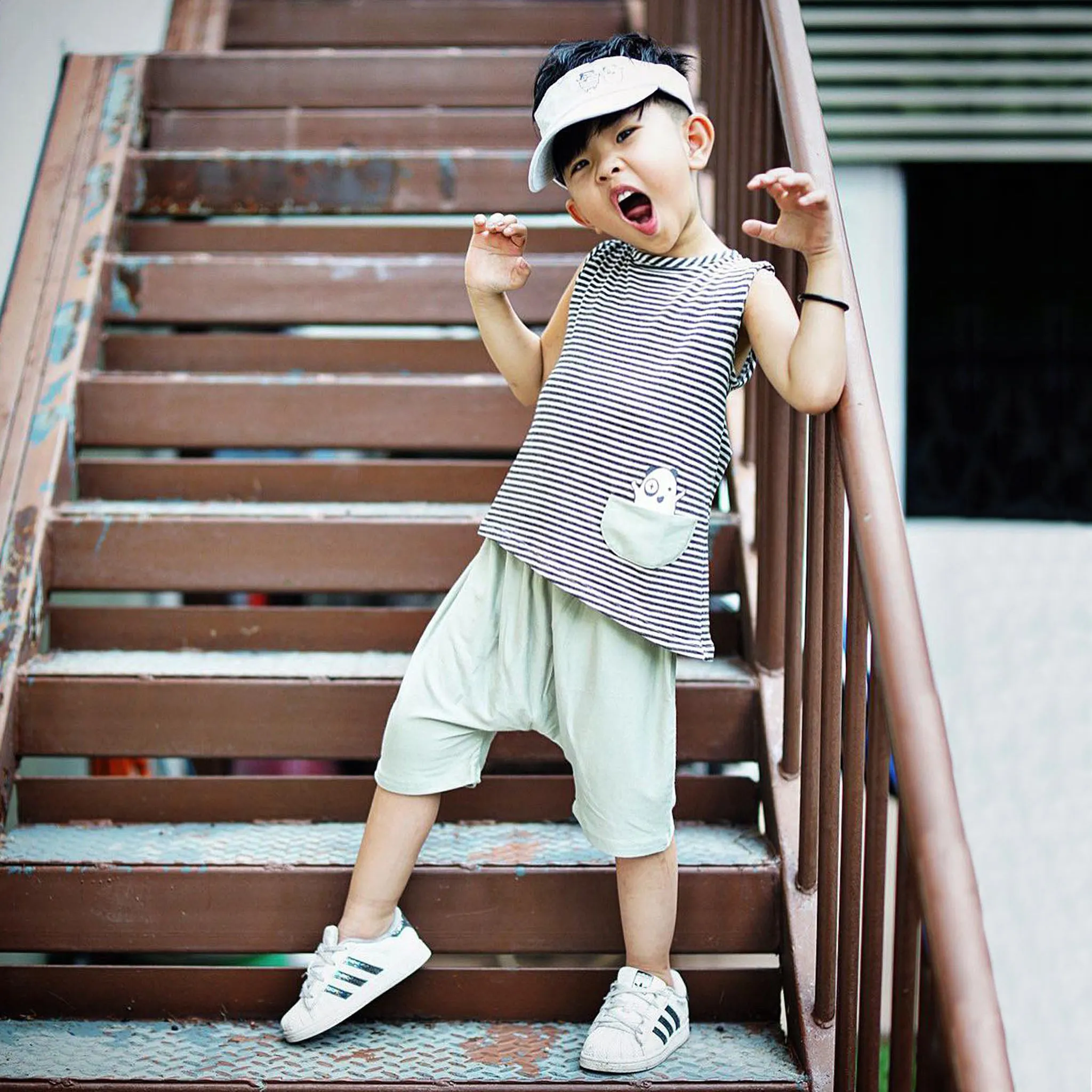 Asymmetric Tank - Black   White Stripes
