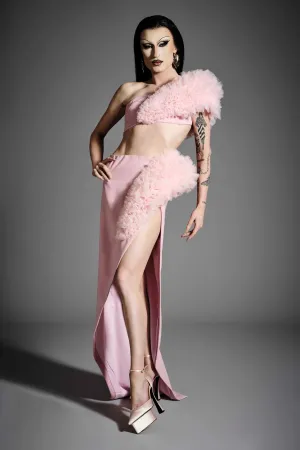 Asymmetric Tulle Bra Top and Skirt