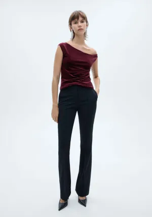 Asymmetric velvet top - Dark Red