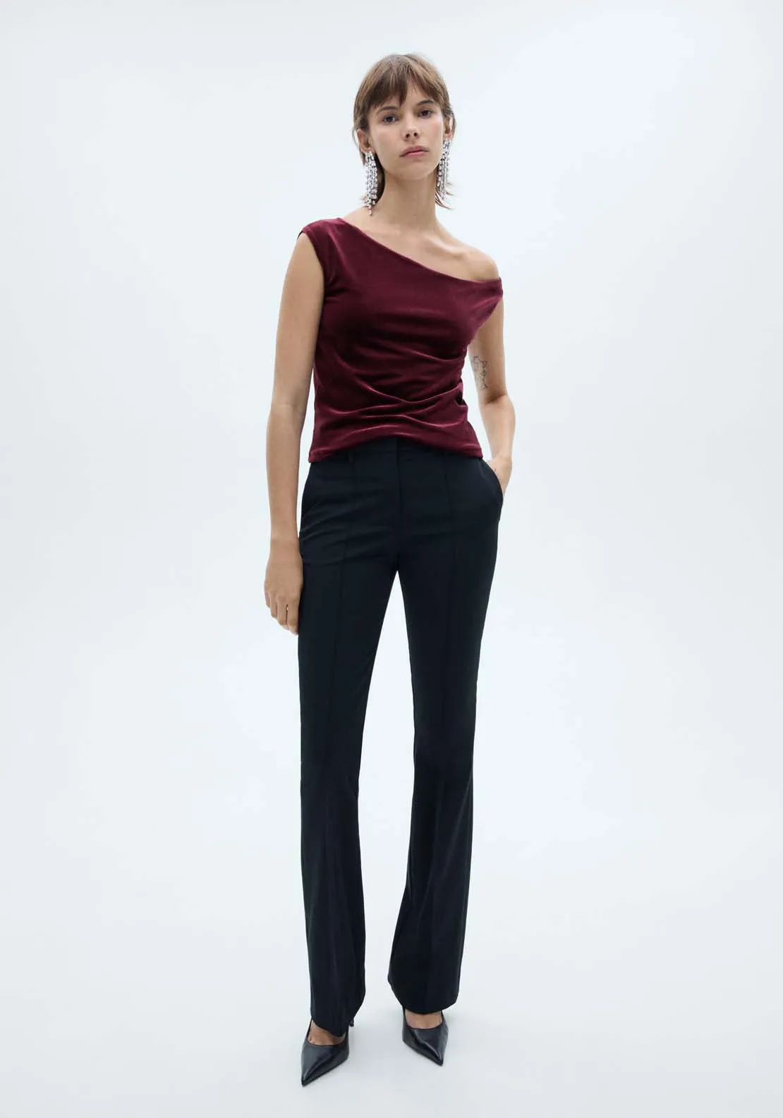 Asymmetric velvet top - Dark Red