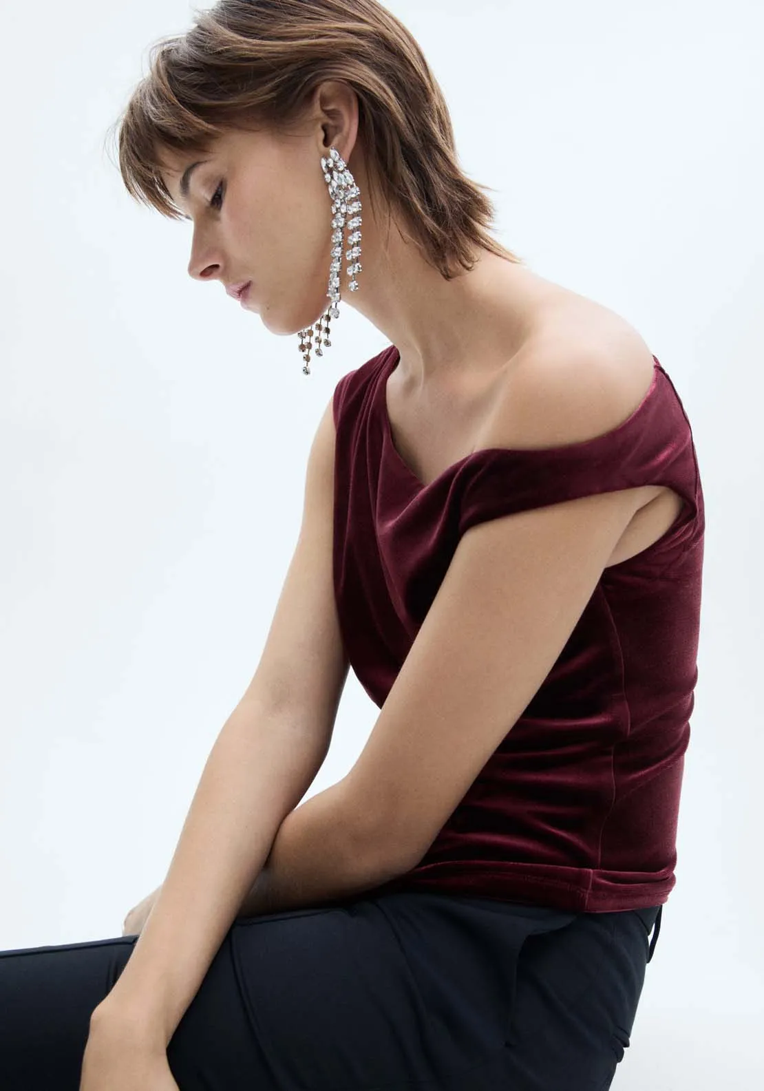 Asymmetric velvet top - Dark Red