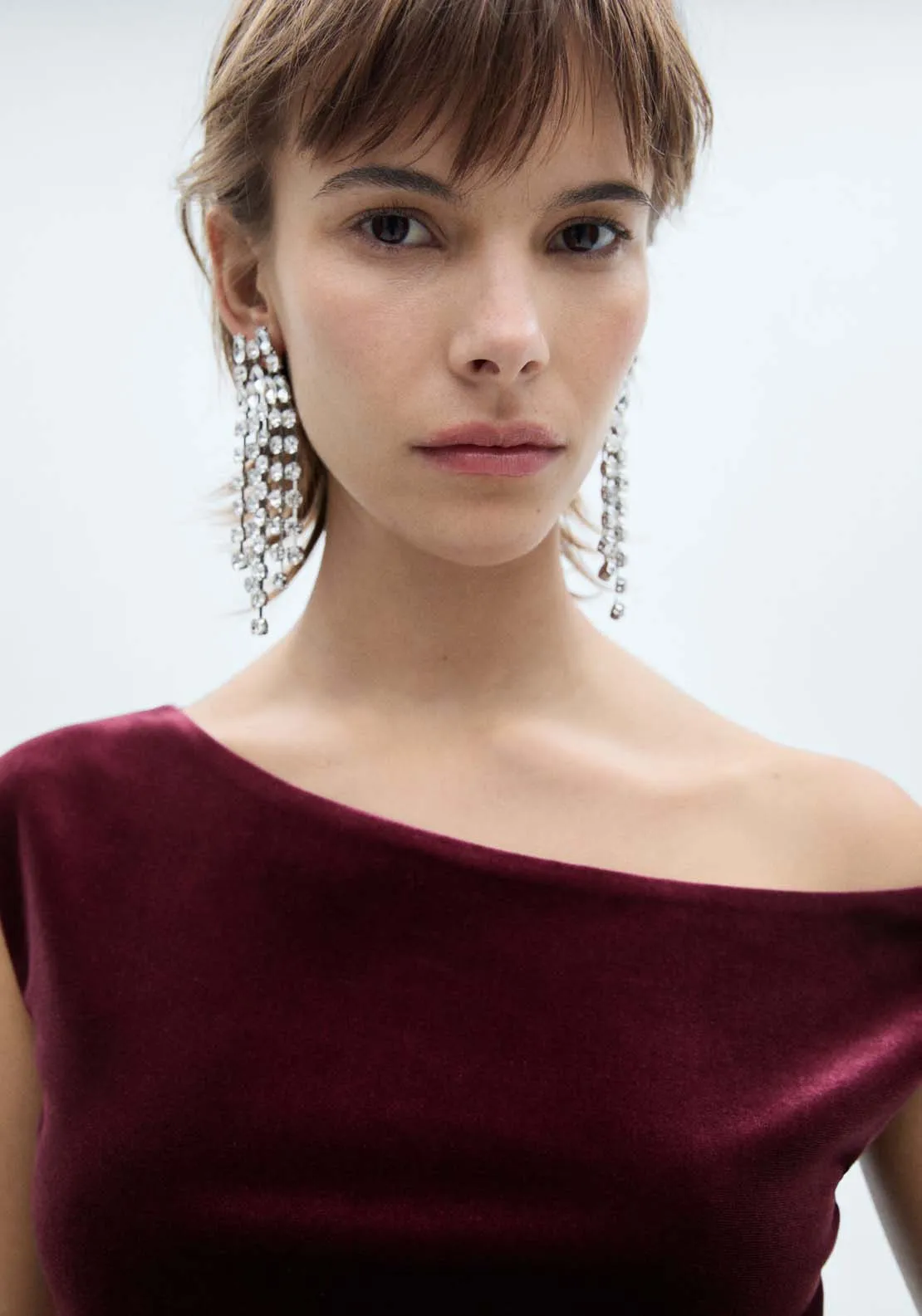 Asymmetric velvet top - Dark Red