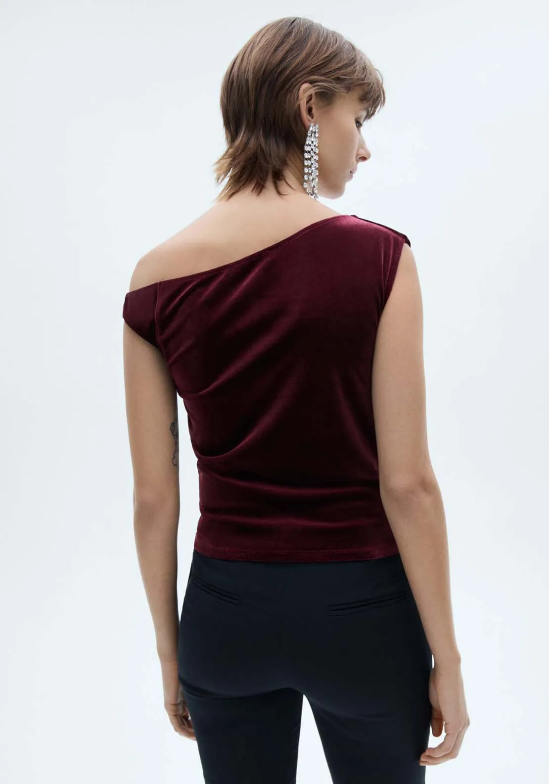 Asymmetric velvet top - Dark Red
