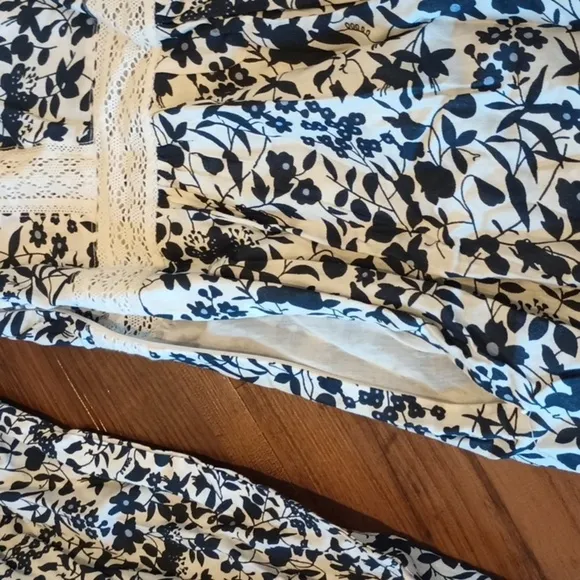 Attic Salt Blue and White Floral With Lace Panels Prairie Maxi Dress A5