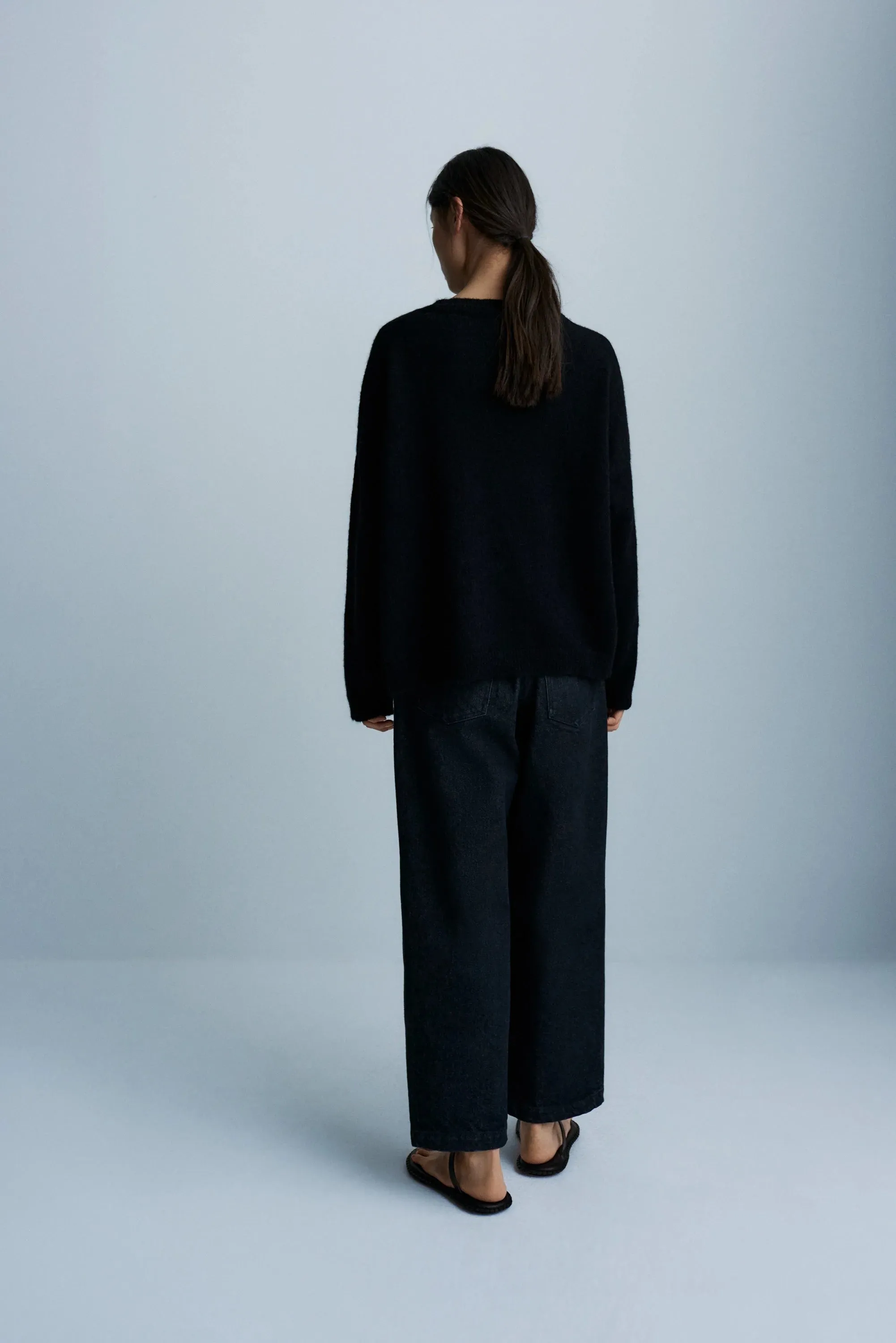 Baby Alpaca Asymmetric Cardigan, Black