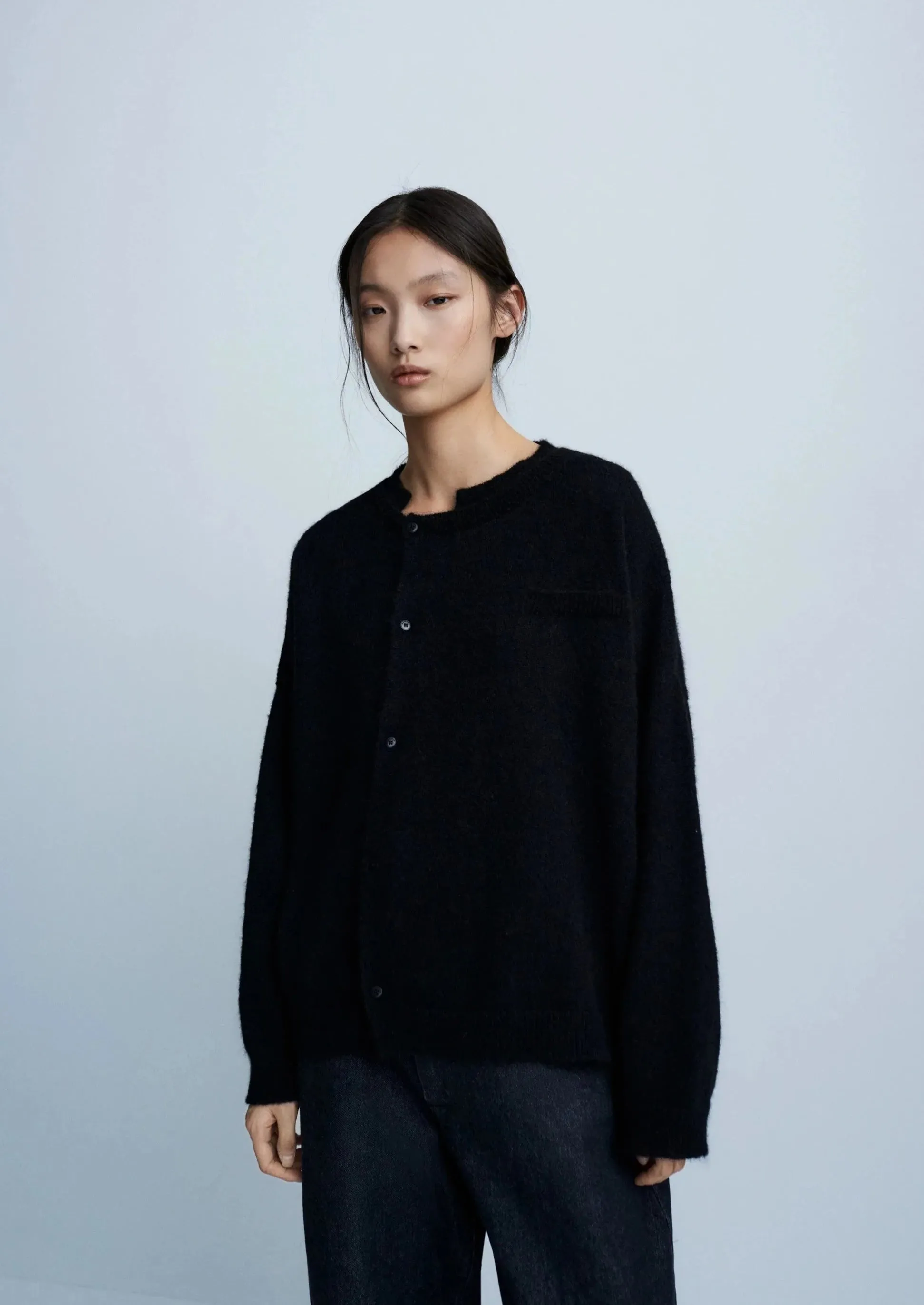 Baby Alpaca Asymmetric Cardigan, Black