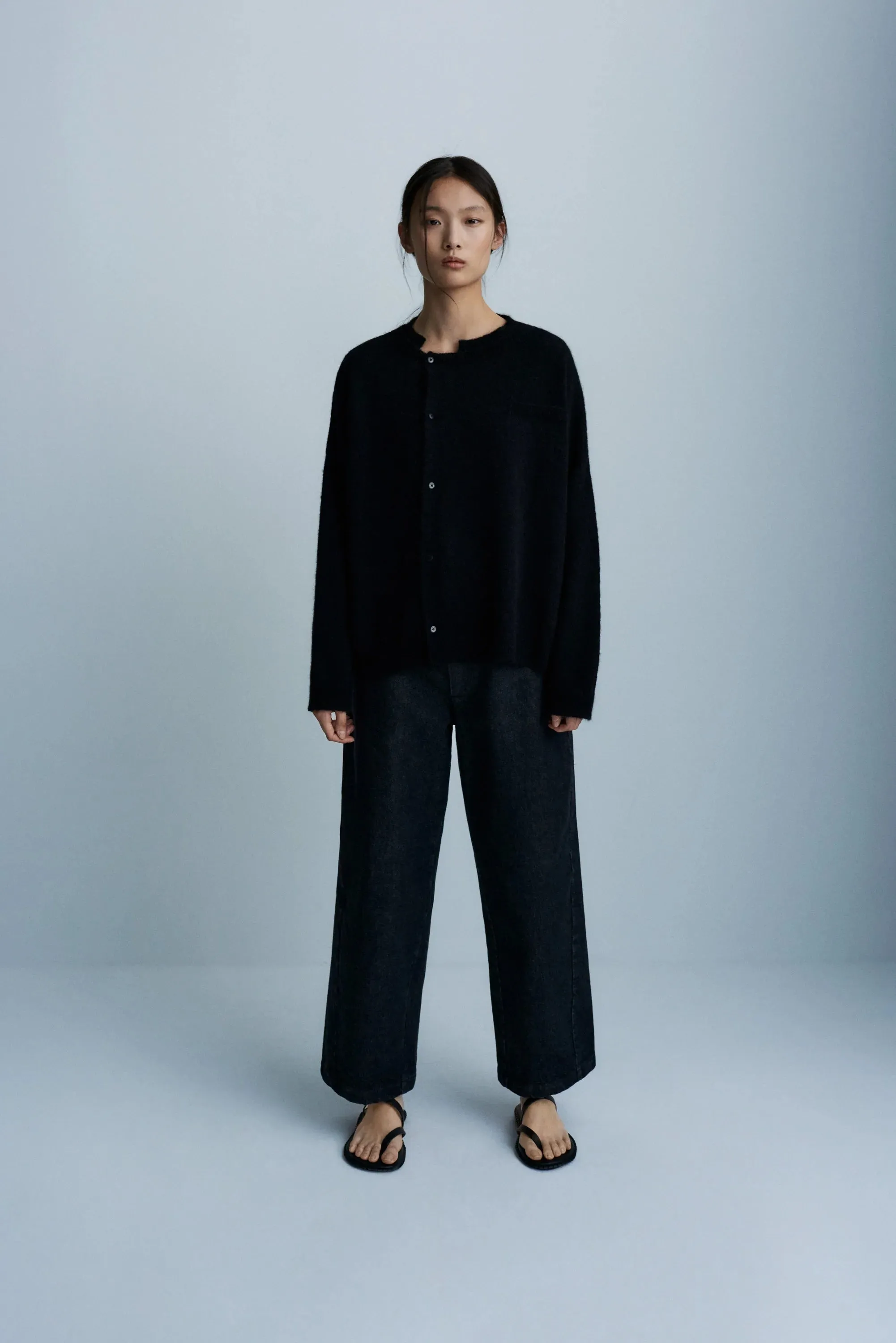 Baby Alpaca Asymmetric Cardigan, Black