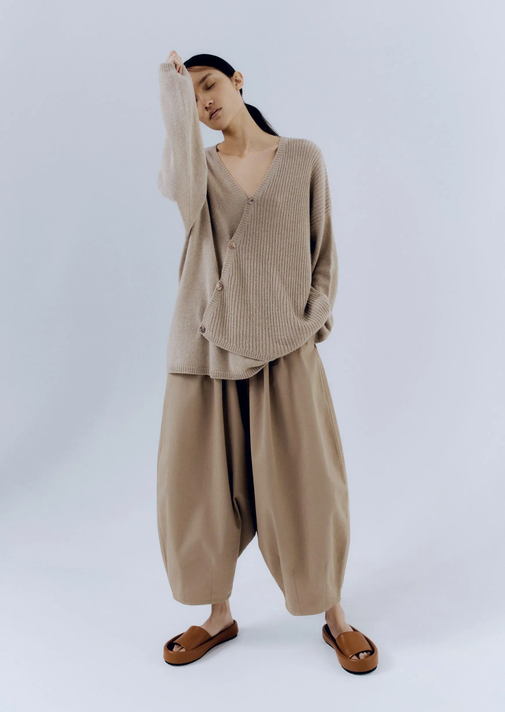 Baby Alpaca Asymmetric Sweater, Pale Olive