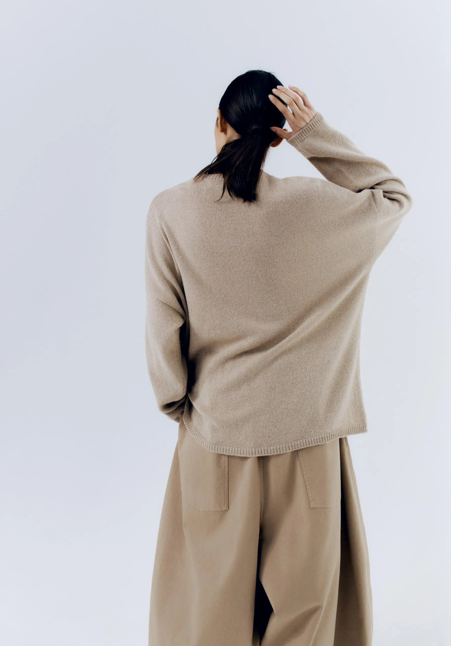 Baby Alpaca Asymmetric Sweater, Pale Olive