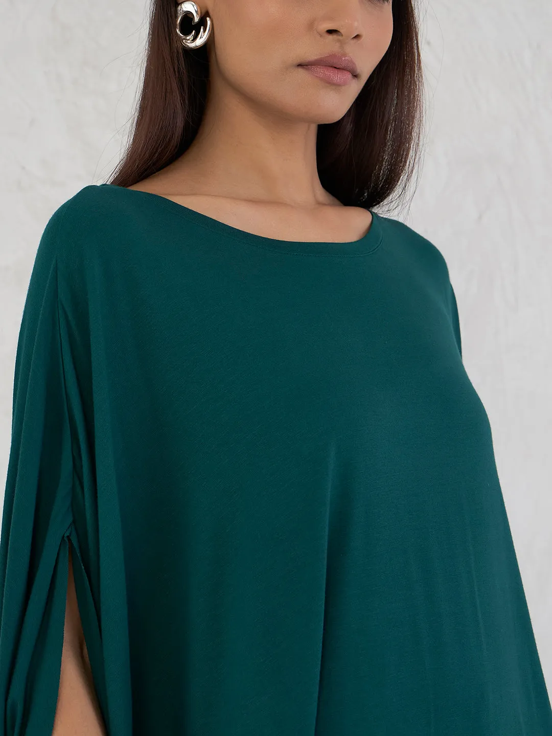 Bamboo Green Knit Asymmetrical Top