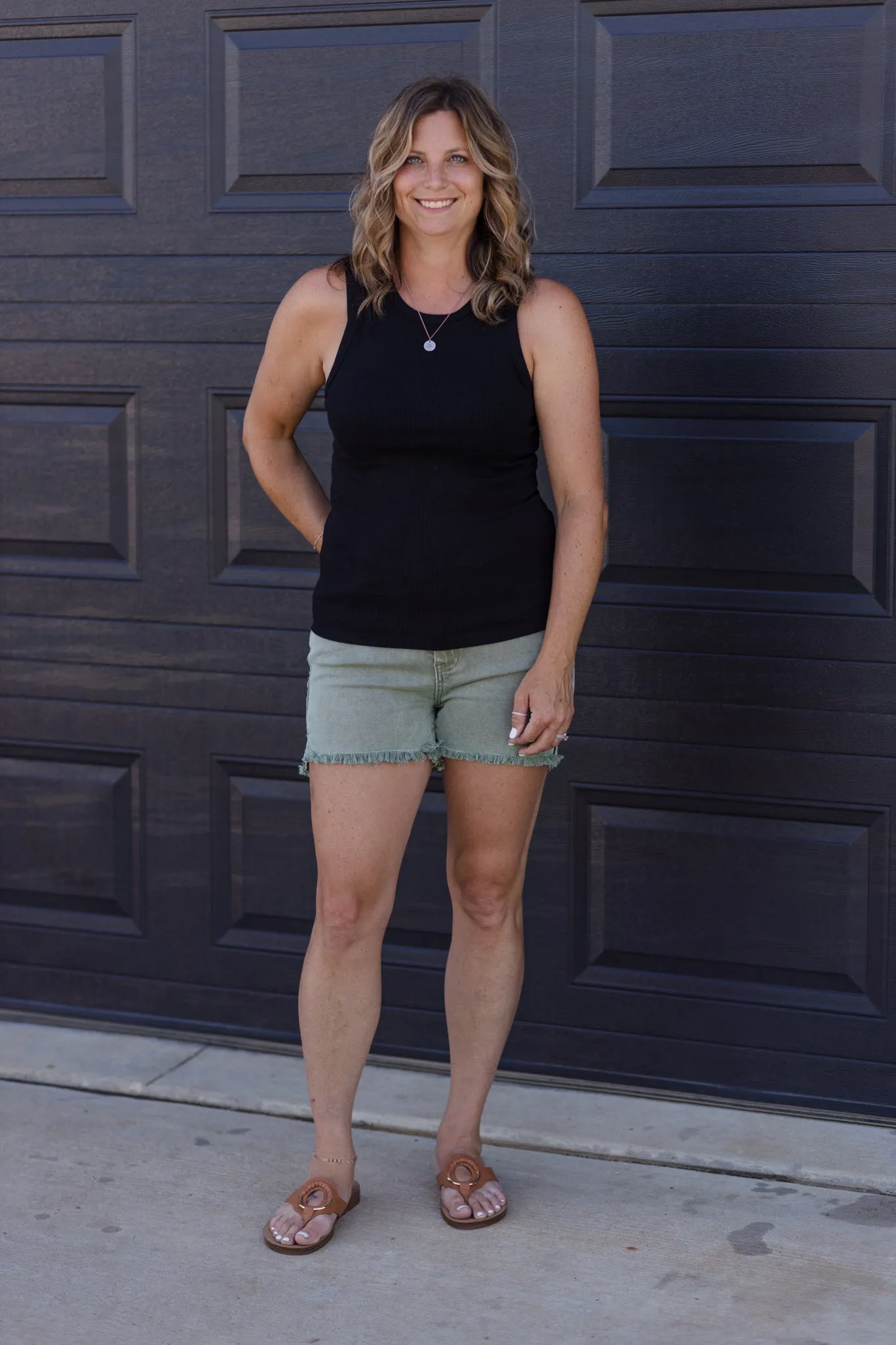 Basic High Neck Ribbed Tank Top - Black