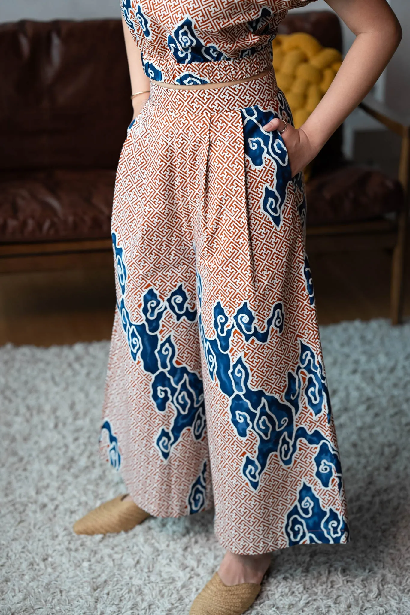 Batik Wide Leg Pants in Tumbuh Clay