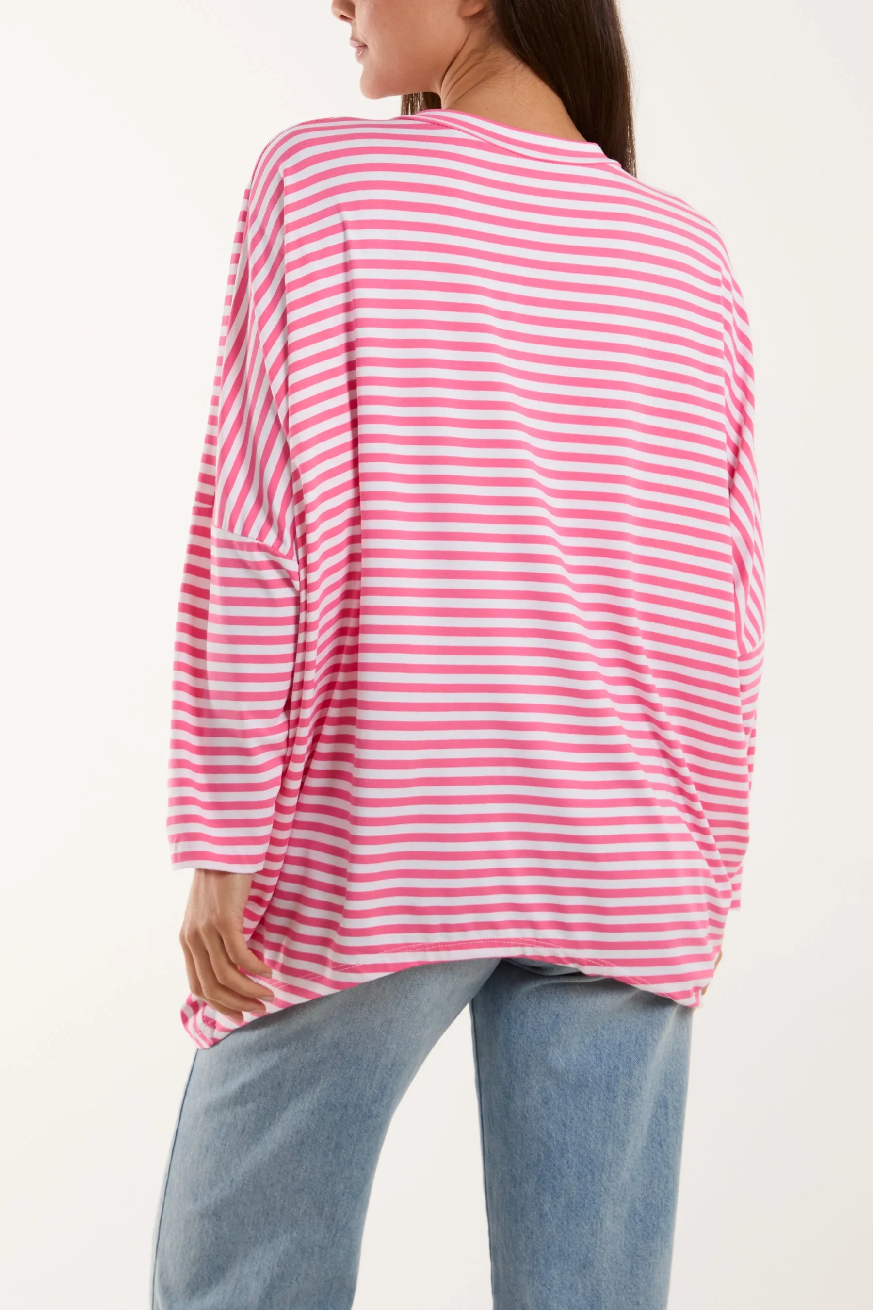 Batwing Asymmetric Hem Striped Top