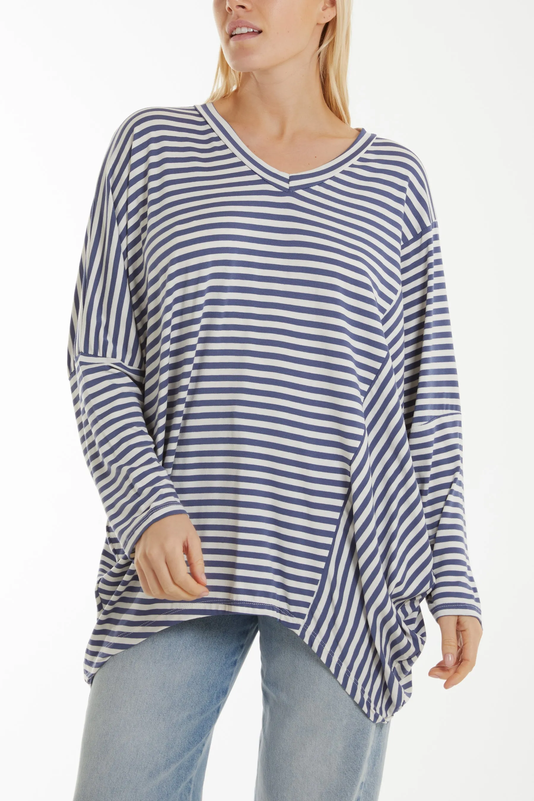 Batwing Asymmetric Hem Striped Top